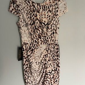 Bebe Leopard Print Cap Sleeve Dress in Beige and Black